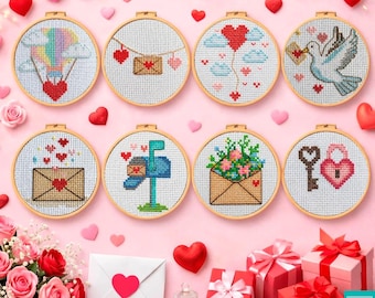 Valentine's Day Mini Cross Stitch Patterns, Love Heart Embroidery (PDF Download)