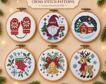 Christmas Cross Stitch Patterns • Mini Ornaments, Beginner Friendly (PDF Digital Download)