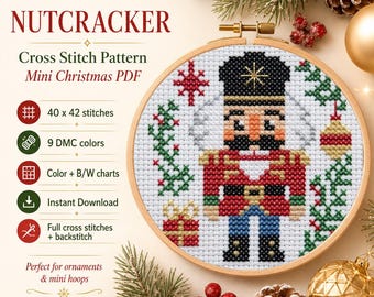 Nutcracker Cross Stitch Pattern PDF, Christmas Embroidery Design