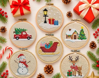 Christmas Mini Cross Stitch Patterns – Beginner Holiday Ornament Set
