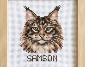 Maine Coon Cross Stitch Pattern PDF, Personalized Cat Name Pattern, Cat Lover Gift, Instant Download