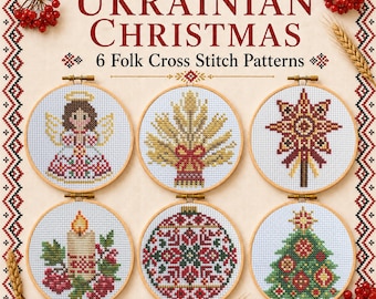 Ukrainian Christmas Cross Stitch Pattern Bundle – 6 Folk Holiday PDF Patterns, Didukh, Angel, Star, Candle, Ornament, Tree