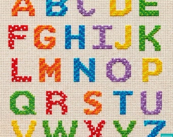 Alfabeto colorido em ponto cruz - Download instantâneo