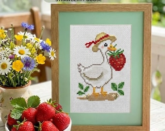 Silly Goose, Strawberry Cross Stitch Pattern (PDF Download)