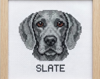 Personalized Weimaraner Cross Stitch Pattern, Custom Dog Portrait Embroidery Design (PDF Download)