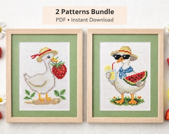 Silly Goose Cross Stitch Pattern Bundle (Strawberry, Watermelon) (PDF Download)