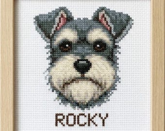 Mini Schnauzer Cross Stitch Pattern, Personalized Dog Portrait (PDF Download)