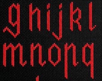 Gothic Alphabet Kreuzstichmuster | Einfarbige Schrift (PDF-Muster)