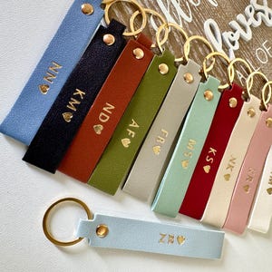 Personalised keyring, Vegan Leather Keychain, custom keychain with initials, Engraved Keyring Gift for him, Her, mum, Couples, birthday gift image 9