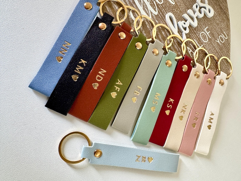 Personalised keyring, Vegan Leather Keychain, custom keychain with initials, Engraved Keyring Gift for him, Her, mum, Couples, birthday gift image 9