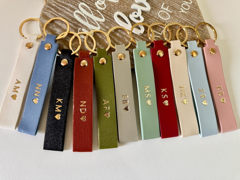 Personalised keyring, Vegan Leather Keychain, custom keychain with initials, Engraved Keyring Gift for him, Her, mum, Couples, birthday gift image 7