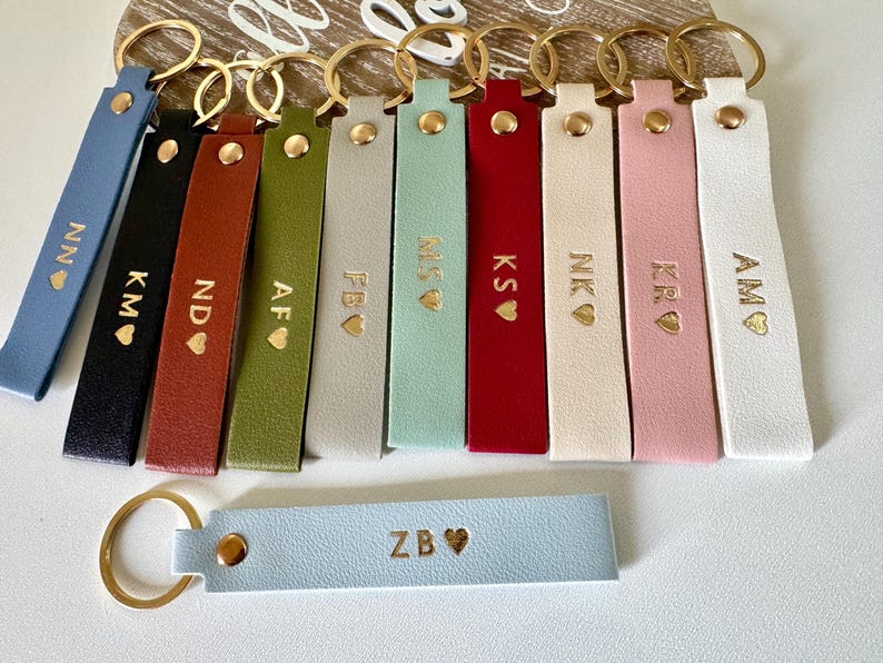 Personalised keyring, Vegan Leather Keychain, custom keychain with initials, Engraved Keyring Gift for him, Her, mum, Couples, birthday gift image 8