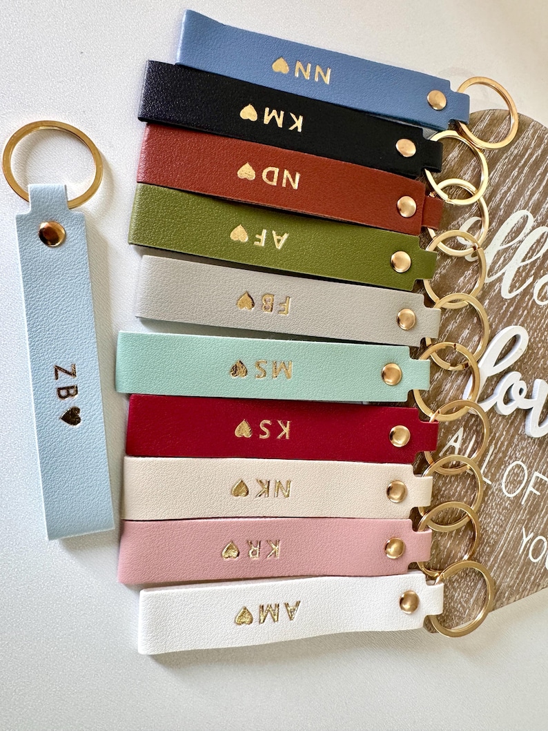 Personalised keyring, Vegan Leather Keychain, custom keychain with initials, Engraved Keyring Gift for him, Her, mum, Couples, birthday gift image 11