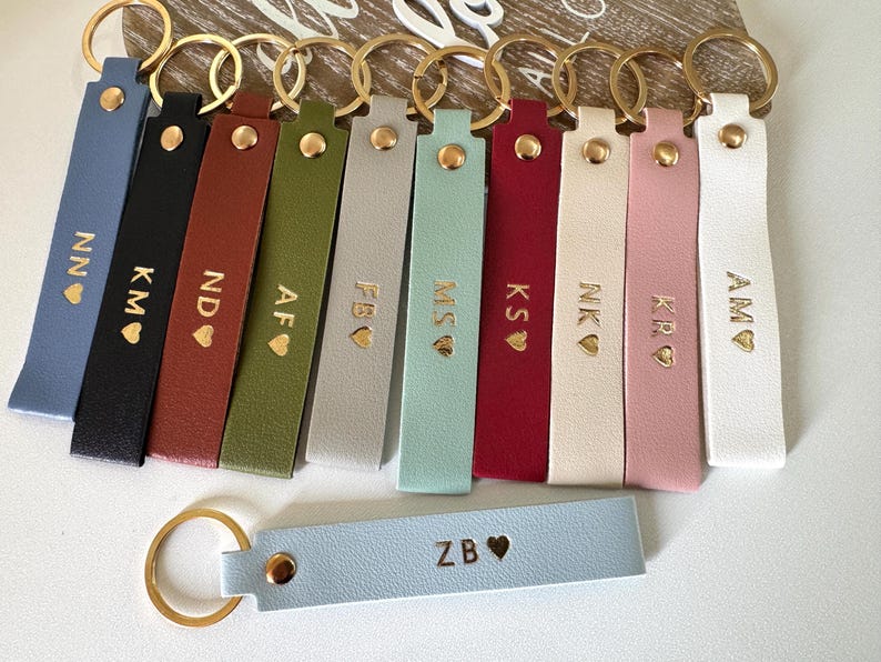 Personalised keyring, Vegan Leather Keychain, custom keychain with initials, Engraved Keyring Gift for him, Her, mum, Couples, birthday gift image 10