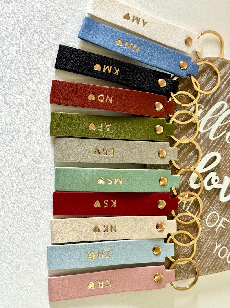 Personalised keyring, Vegan Leather Keychain, custom keychain with initials, Engraved Keyring Gift for him, Her, mum, Couples, birthday gift image 6