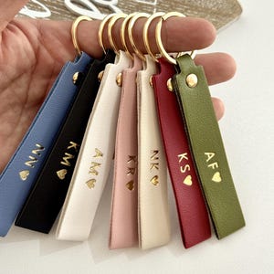 Personalised keyring, Vegan Leather Keychain, custom keychain with initials, Engraved Keyring Gift for him, Her, mum, Couples, birthday gift image 12