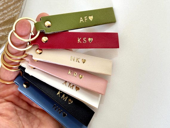 Personalised keyring, Vegan Leather Keychain, custom keychain with initials, Engraved Keyring Gift for him, Her, mum, Couples, birthday gift