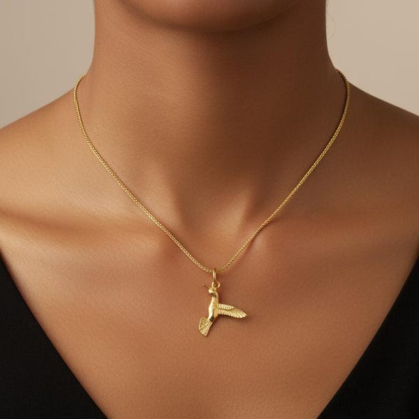 Gold Plated Hummingbird Necklace for Women, Dainty Minimalist Jewelry, Everyday Charm Pendant, Handmade Gift, 925 Silver Chain Options
