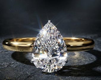 3ct Pear Moissanite Engagement Ring, Vintage Solitaire Promise Ring