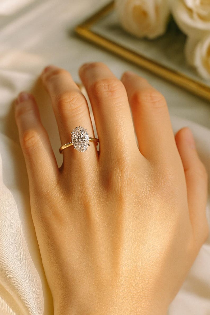 Oval Moissanite Engagement Ring: 14K Gold Solitaire Proposal Ring - Etsy