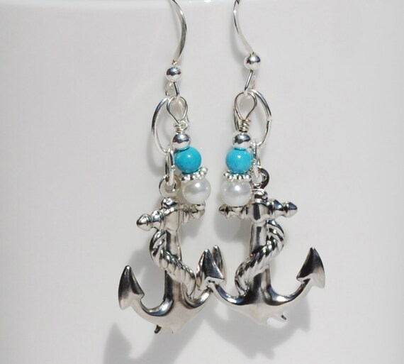 Items similar to Anchor Jewelry Sterling Silver Anchor Earrings Dangle