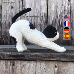 Crochet pattern: Black and White Cat Stretch, No-Sew, PDF Tutorial (En, Fr, Dr, Es)