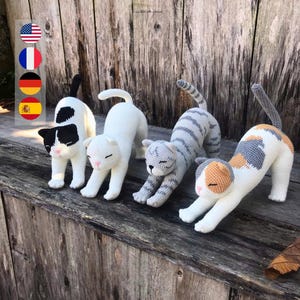 Patrón de Ganchillo: Set 4 Gatos Estirados, Sin Costura, Tutorial en PDF (En, Fr, Dr, Es)