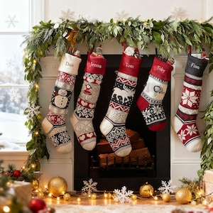Embroidered Family Christmas Stockings, Personalized Knitted Christmas Stockings, Custom-name Christmas Stockings,Family Christmas Stockings