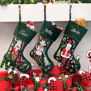 Calze di Natale personalizzate in velluto ricamate, calze di Natale Schiaccianoci, calze ricamate con nome personalizzato, decorazioni natalizie