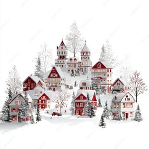 Christmas Village Clipart, Winter Scene Printable JPG files