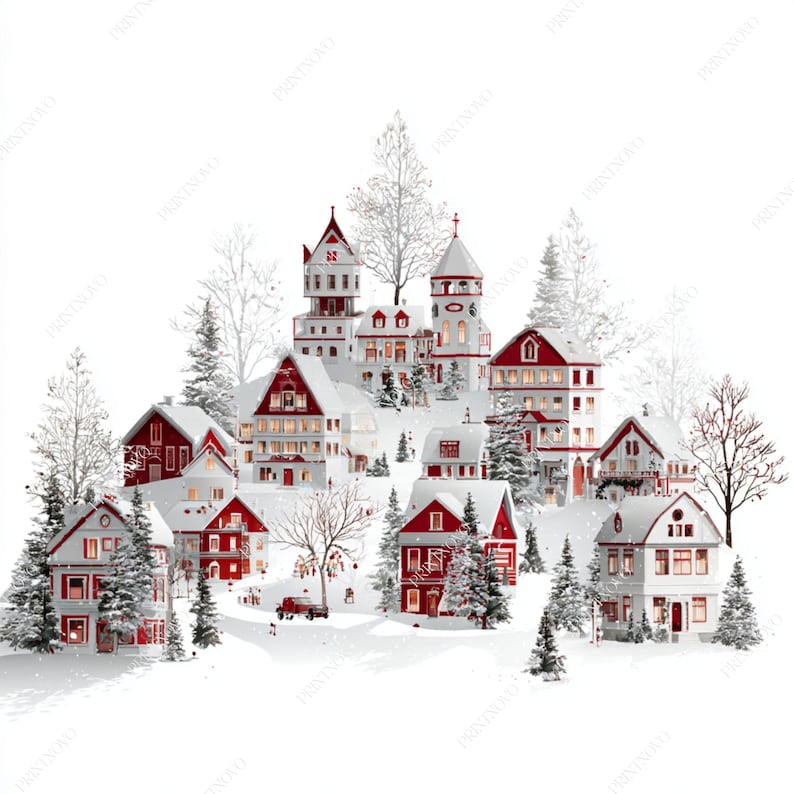 Christmas Village Clipart, Winter Scene Printable JPG files
