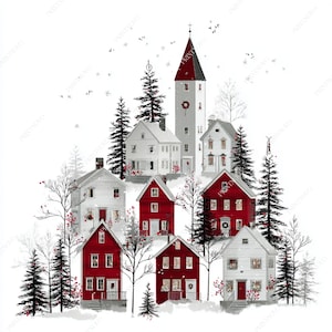 Christmas Village Clipart, Winter Scene Printable JPG files