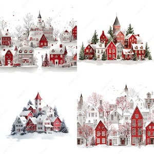 Clipart del villaggio di Natale, file JPG stampabili della scena invernale immagine 6