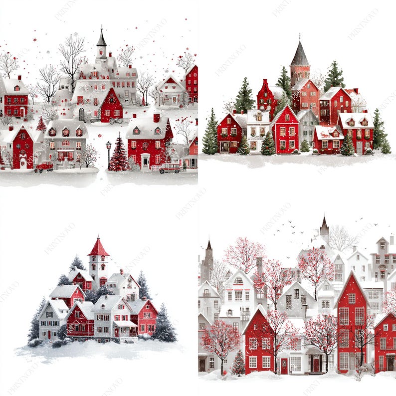Clipart del villaggio di Natale, file JPG stampabili della scena invernale immagine 6