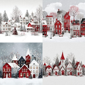 Clipart del villaggio di Natale, file JPG stampabili della scena invernale immagine 9