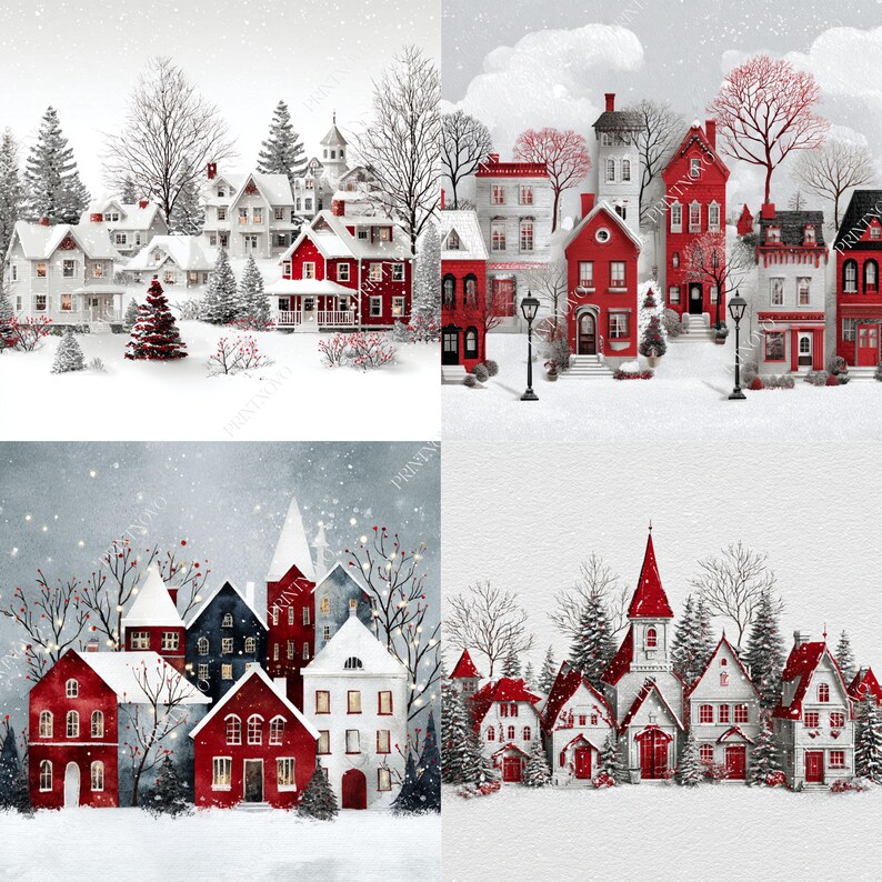 Clipart del villaggio di Natale, file JPG stampabili della scena invernale immagine 9