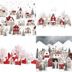 Clipart del villaggio di Natale, file JPG stampabili della scena invernale immagine 13