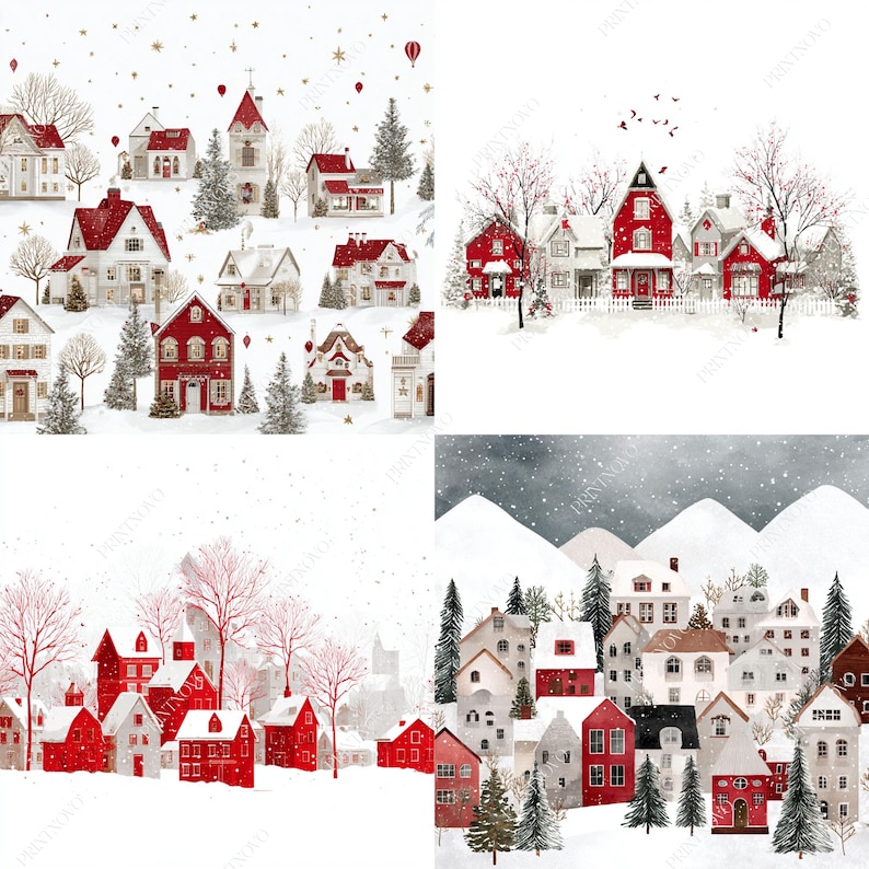 Clipart del villaggio di Natale, file JPG stampabili della scena invernale immagine 13