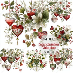 Elegant Scandinavian Valentine Clipart, Detailed Nordic Heart, Instant JPG Download