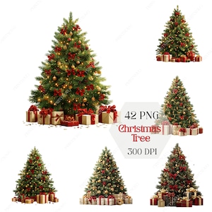 Elegant Christmas Tree Clipart PNG, Festive Holiday Illustration