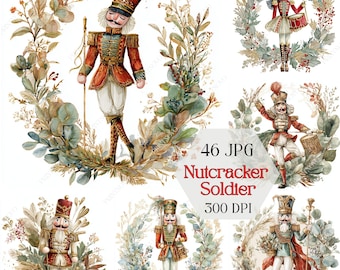 Nutcracker Soldier Clipart JPG, Christmas Card, Digital Planner Art and Junk Journal Download