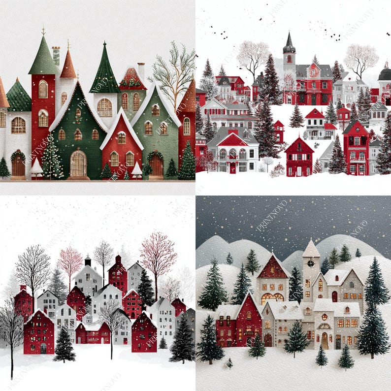 Clipart del villaggio di Natale, file JPG stampabili della scena invernale immagine 11