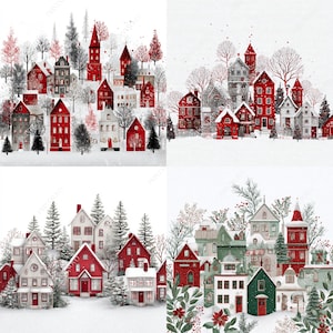 Clipart del villaggio di Natale, file JPG stampabili della scena invernale immagine 4