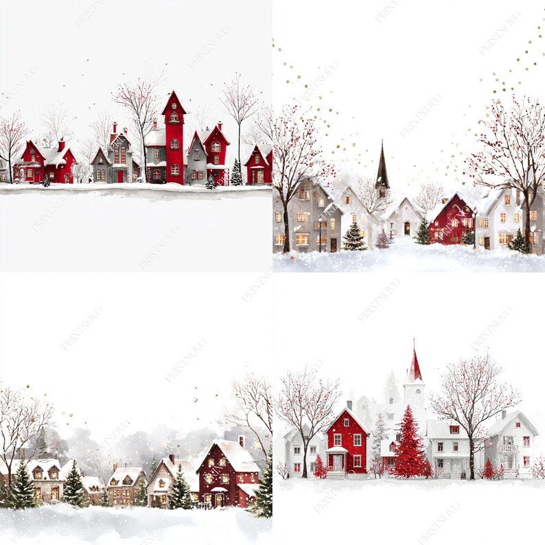 Clipart del villaggio di Natale, file JPG stampabili della scena invernale immagine 12