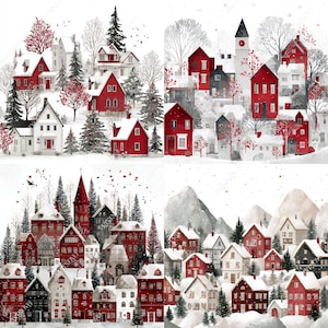 Clipart del villaggio di Natale, file JPG stampabili della scena invernale immagine 7