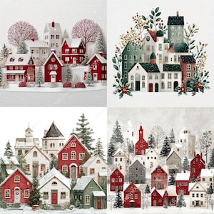 Clipart del villaggio di Natale, file JPG stampabili della scena invernale immagine 8