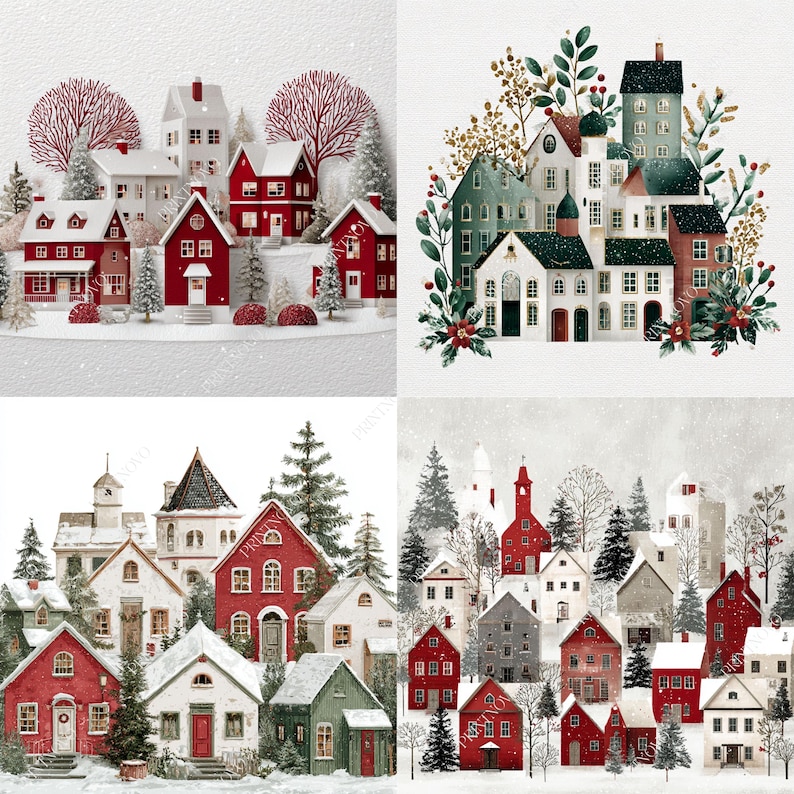 Clipart del villaggio di Natale, file JPG stampabili della scena invernale immagine 8