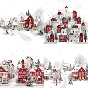 Clipart del villaggio di Natale, file JPG stampabili della scena invernale immagine 5