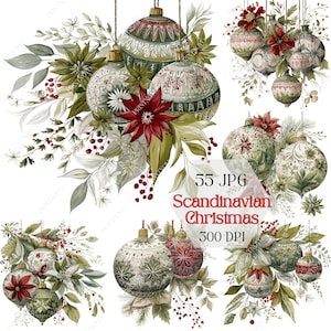 Scandinavian Folk Art Christmas Watercolor Clipart JPG