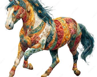 34 Watercolor Horse Clipart, Colorful Animal PNG